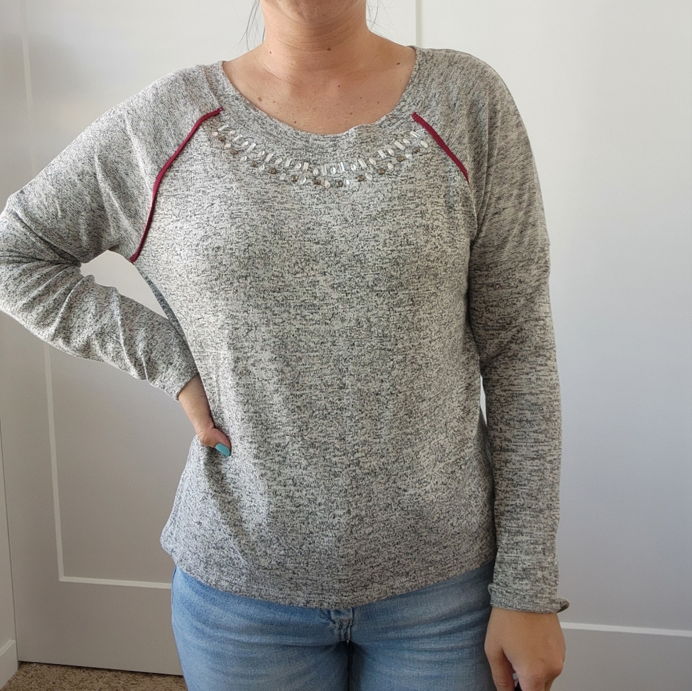 Grey Nordstrom Jewel Neck Sweater